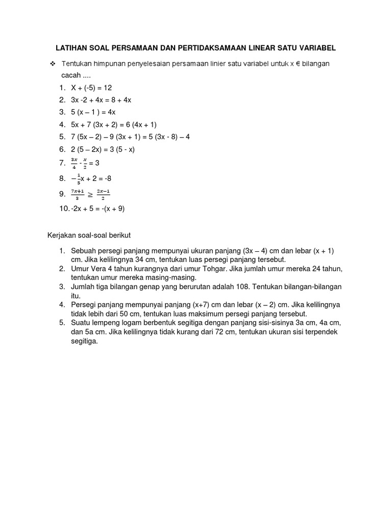 Detail Contoh Soal Persamaan Linear Satu Variabel Nomer 32