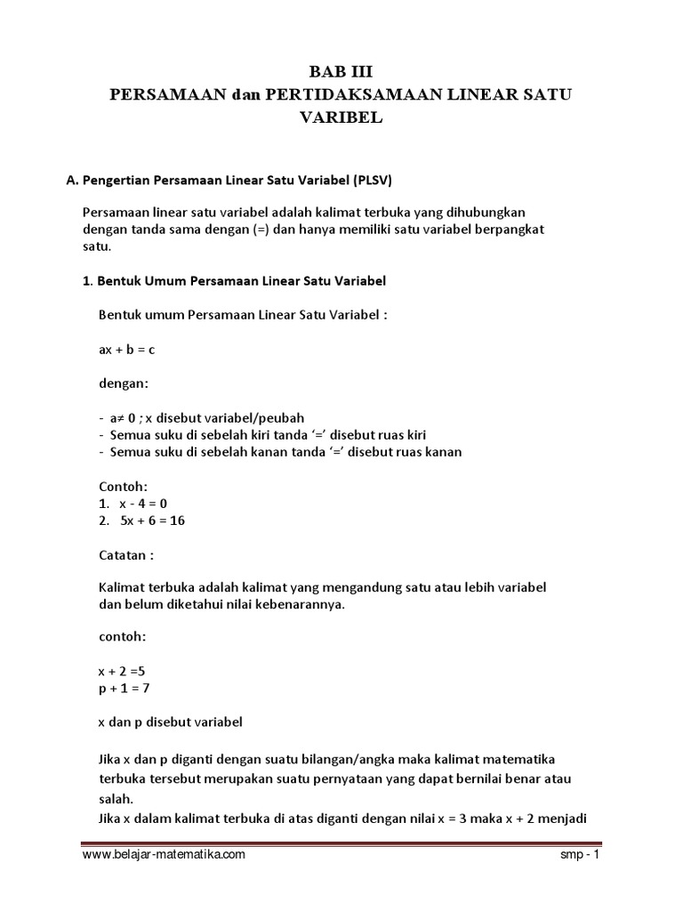 Detail Contoh Soal Persamaan Linear Satu Variabel Nomer 36