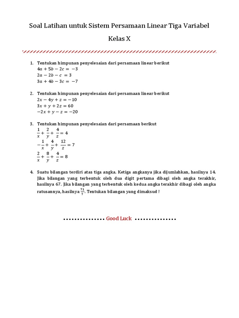 Detail Contoh Soal Persamaan Linear Tiga Variabel Nomer 32