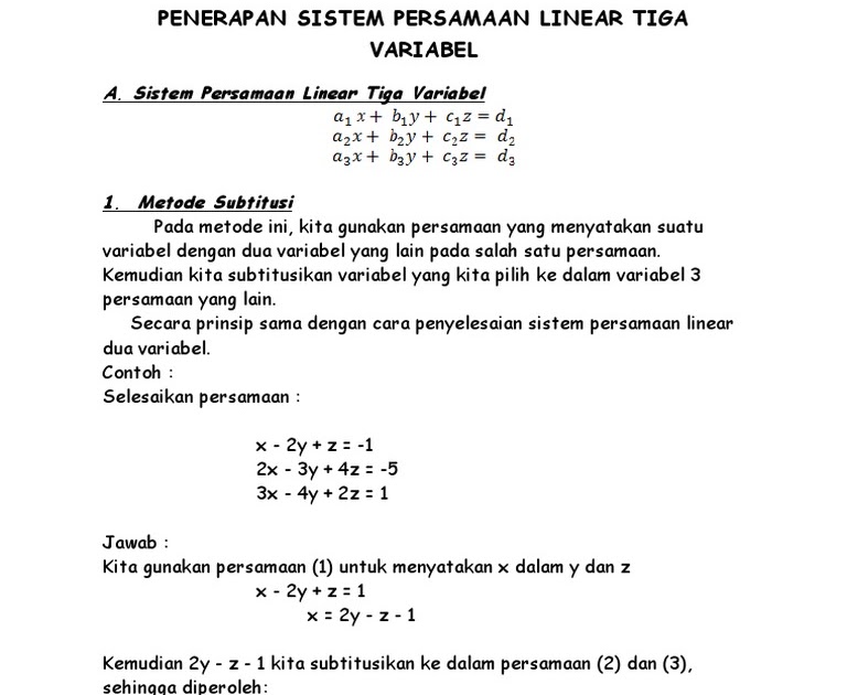 Detail Contoh Soal Persamaan Linear Tiga Variabel Nomer 46