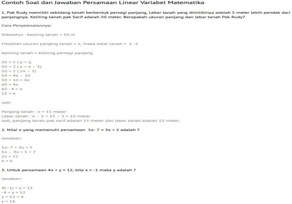 Detail Contoh Soal Persamaan Linier Nomer 31