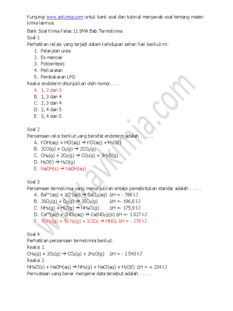 Detail Contoh Soal Persamaan Termokimia Nomer 26