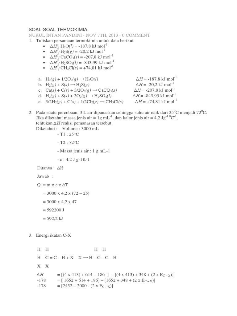 Detail Contoh Soal Persamaan Termokimia Nomer 33