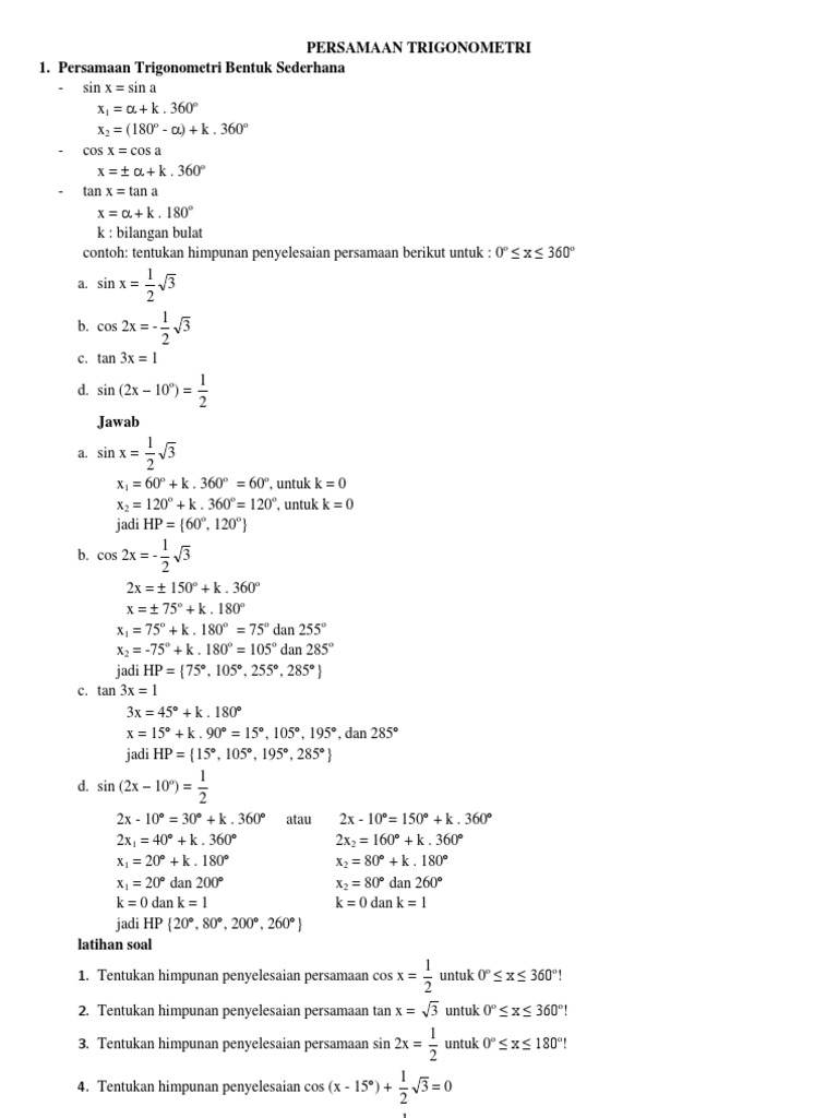 Detail Contoh Soal Persamaan Trigonometri Tangen Nomer 34