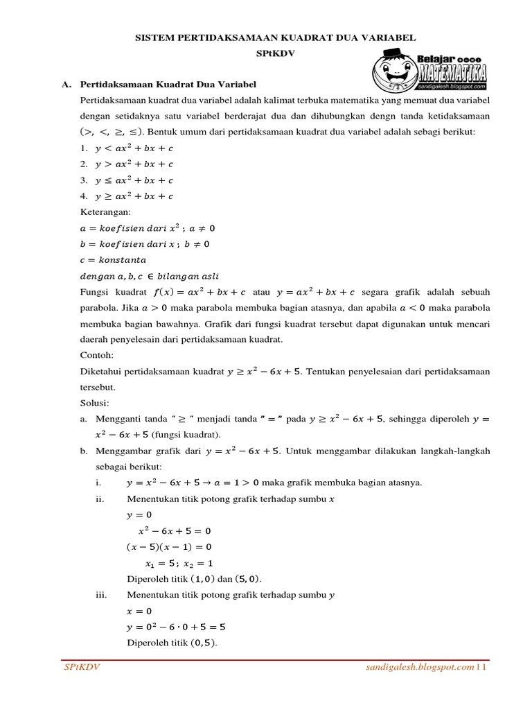Detail Contoh Soal Pertidaksamaan Kuadrat Dua Variabel Nomer 49