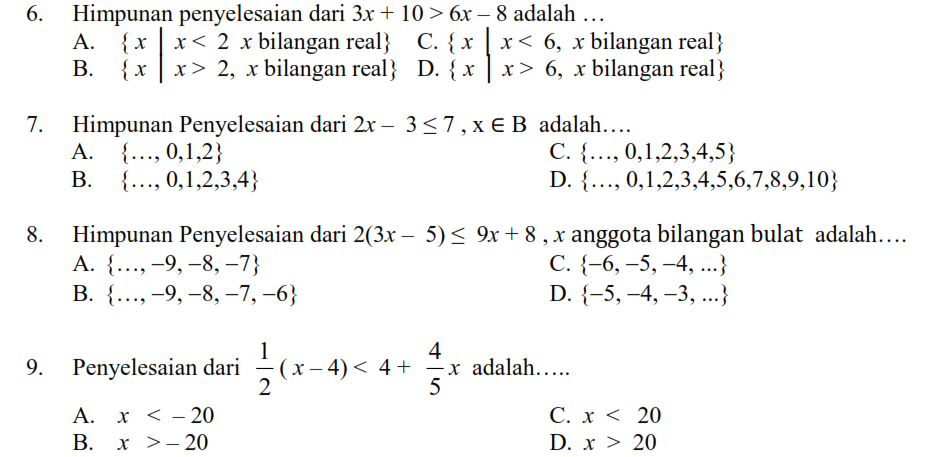Detail Contoh Soal Pertidaksamaan Linear Satu Variabel Nomer 20