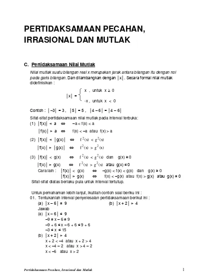 Detail Contoh Soal Pertidaksamaan Nilai Mutlak Dan Penyelesaiannya Nomer 48