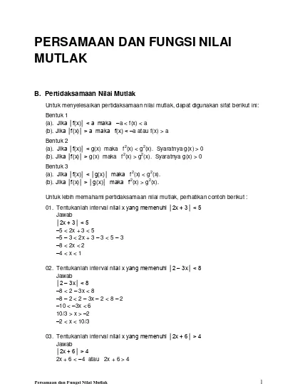 Detail Contoh Soal Pertidaksamaan Nilai Mutlak Dan Penyelesaiannya Nomer 53