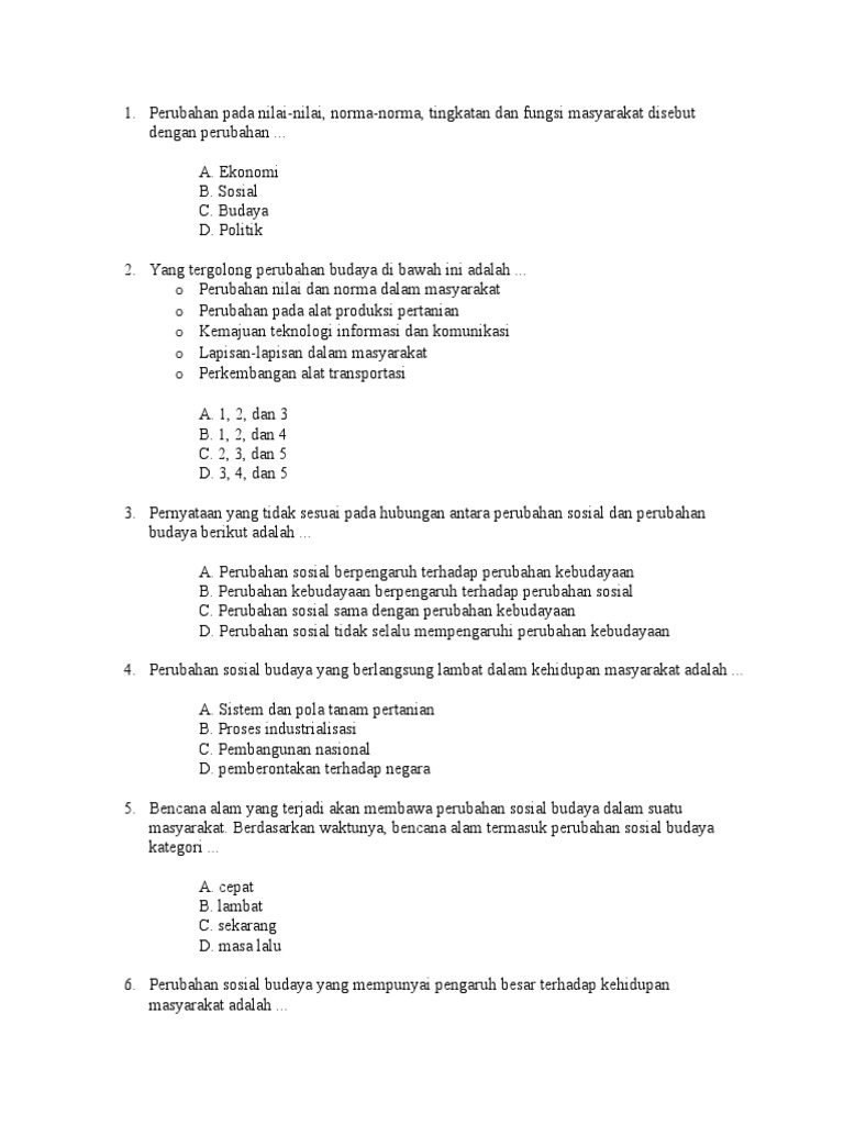 Detail Contoh Soal Perubahan Sosial Budaya Dan Globalisasi Nomer 46