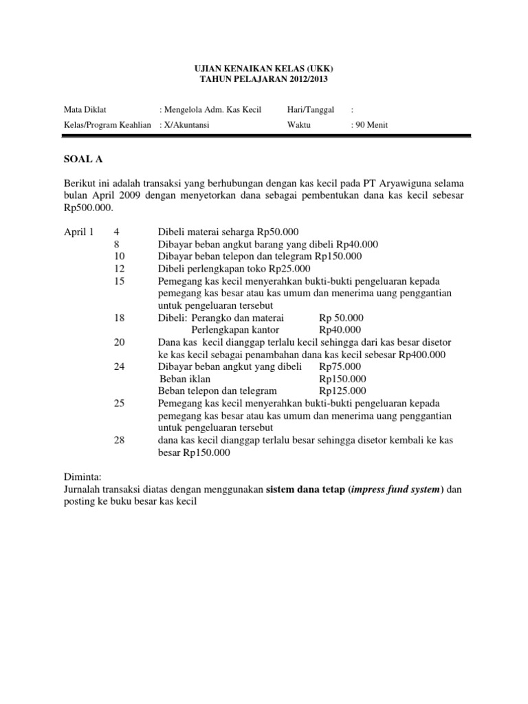 Detail Contoh Soal Petty Cash Nomer 3
