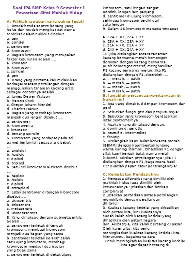 Detail Contoh Soal Pewarisan Sifat Nomer 28