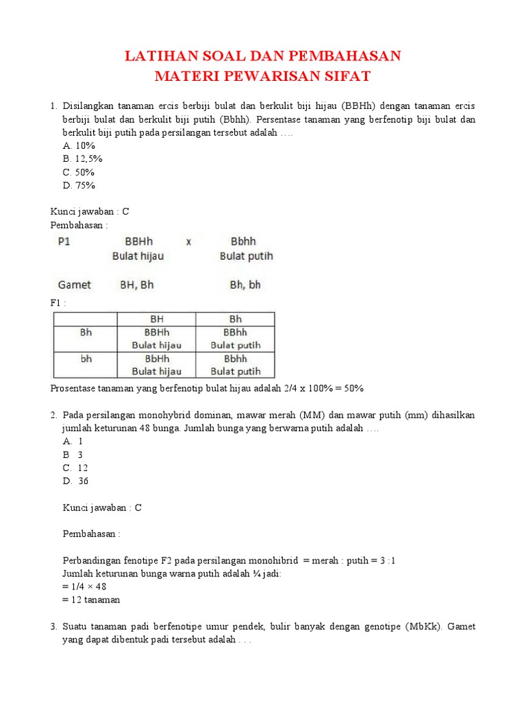 Detail Contoh Soal Pewarisan Sifat Nomer 4