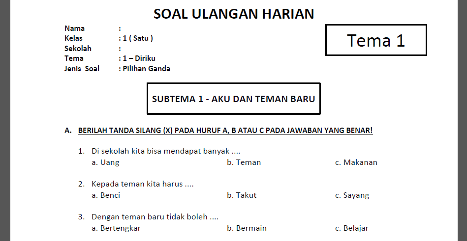 Detail Contoh Soal Pilihan Ganda Sd Nomer 14