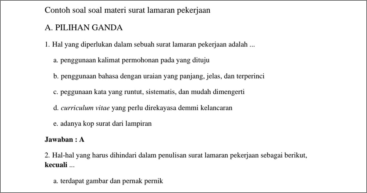 Detail Contoh Soal Pilihan Ganda Tentang Surat Pribadi Nomer 44