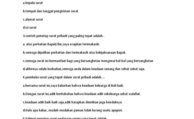 Detail Contoh Soal Pilihan Ganda Tentang Surat Pribadi Nomer 8