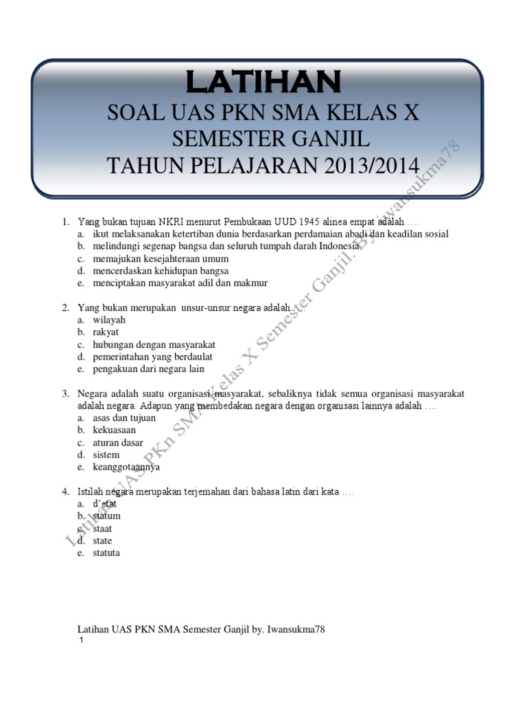 Detail Contoh Soal Pkn Kelas 10 Nomer 2