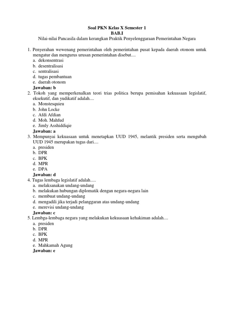 Detail Contoh Soal Pkn Kelas 10 Nomer 15