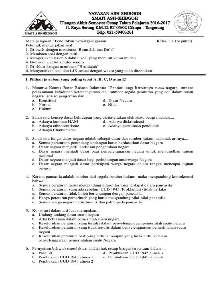 Detail Contoh Soal Pkn Kelas 10 Nomer 31