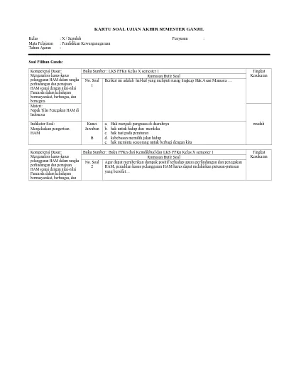 Detail Contoh Soal Pkn Kelas 10 Semester 1 Nomer 36