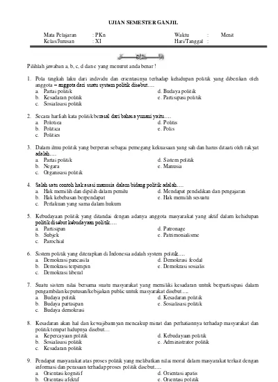 Detail Contoh Soal Pkn Kelas 11 Semester 2 Nomer 9