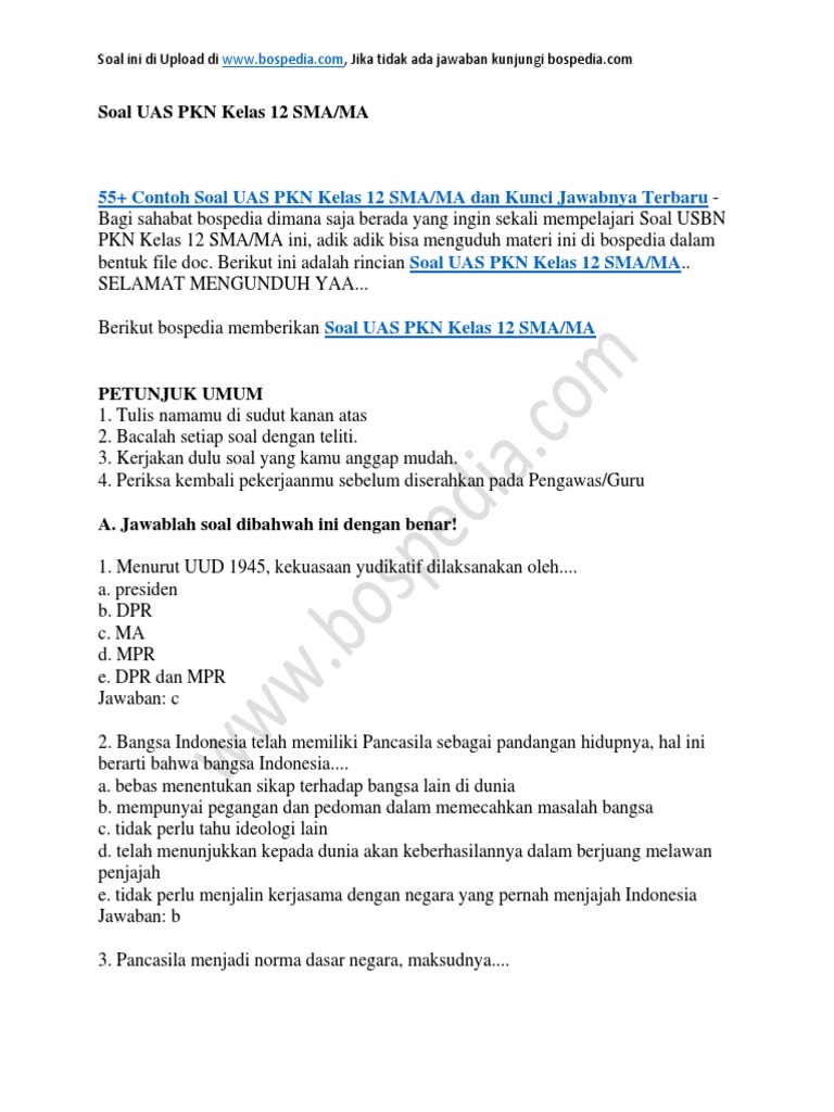 Detail Contoh Soal Pkn Kelas 12 Nomer 9