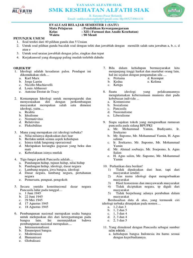 Detail Contoh Soal Pkn Kelas 12 Semester 1 Nomer 13