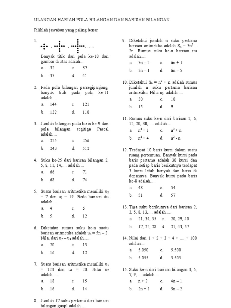 Detail Contoh Soal Pola Bilangan Kelas 8 Nomer 4