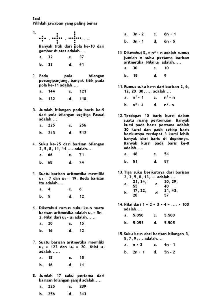 Detail Contoh Soal Pola Bilangan Kelas 8 Nomer 7