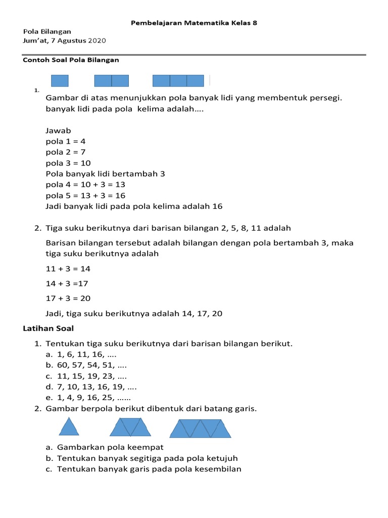 Detail Contoh Soal Pola Bilangan Kelas 8 Kurikulum 2013 Nomer 24