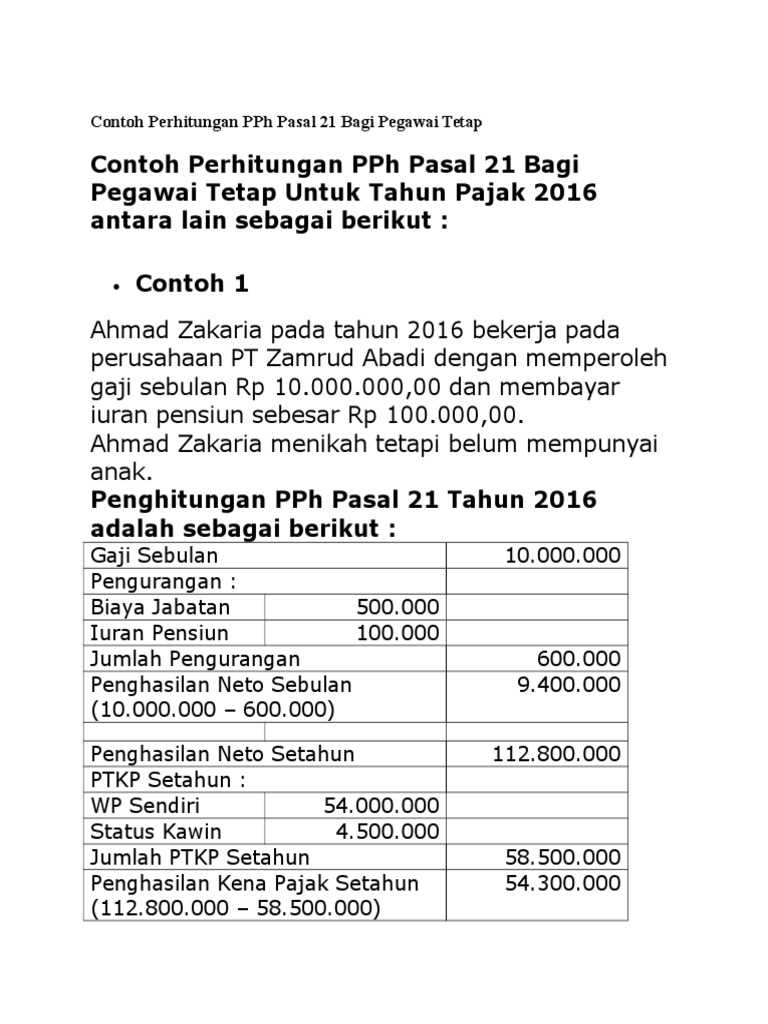 Detail Contoh Soal Pph Pasal 21 Nomer 2