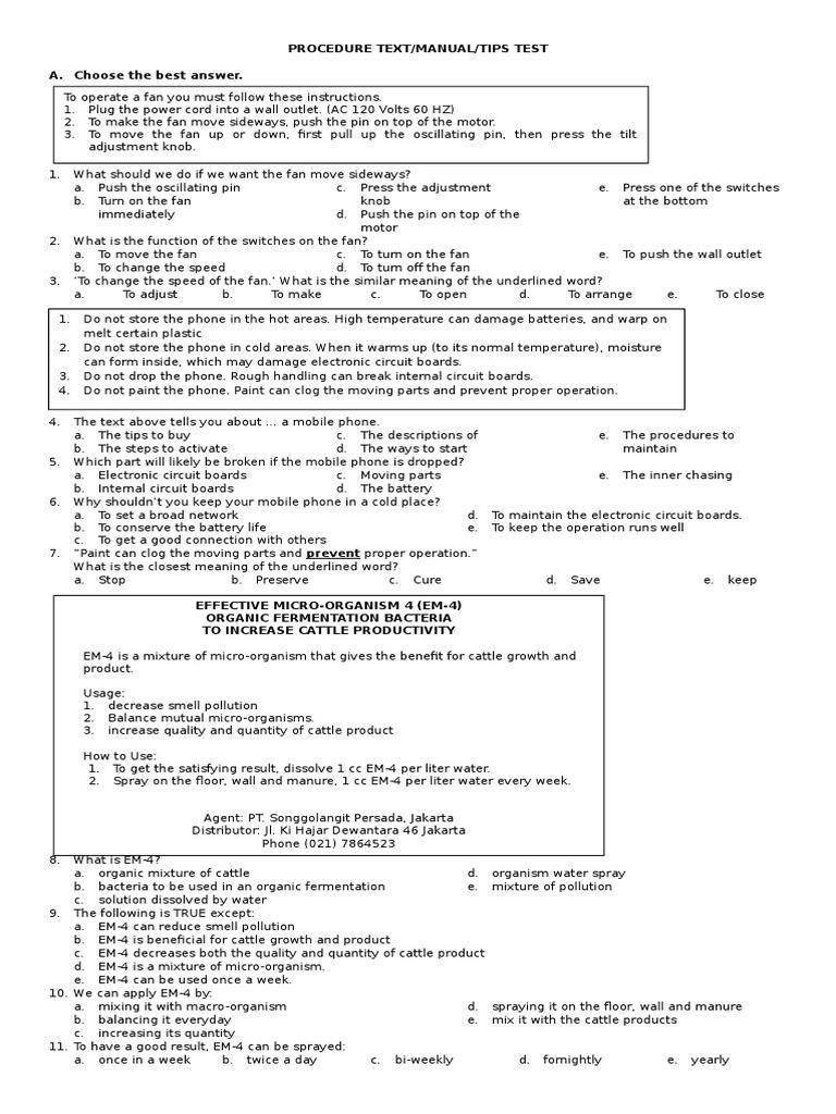 Detail Contoh Soal Procedure Text Essay Nomer 10