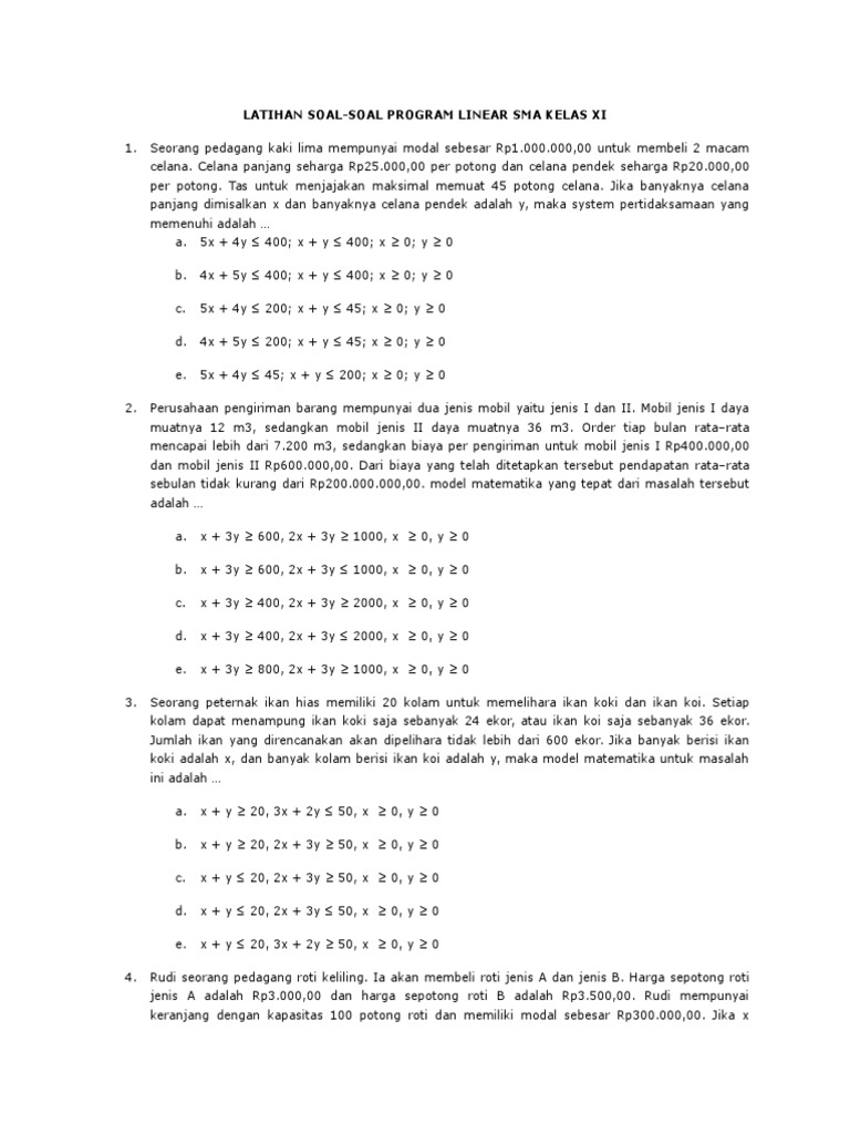 Detail Contoh Soal Program Linear Kelas 11 Nomer 36