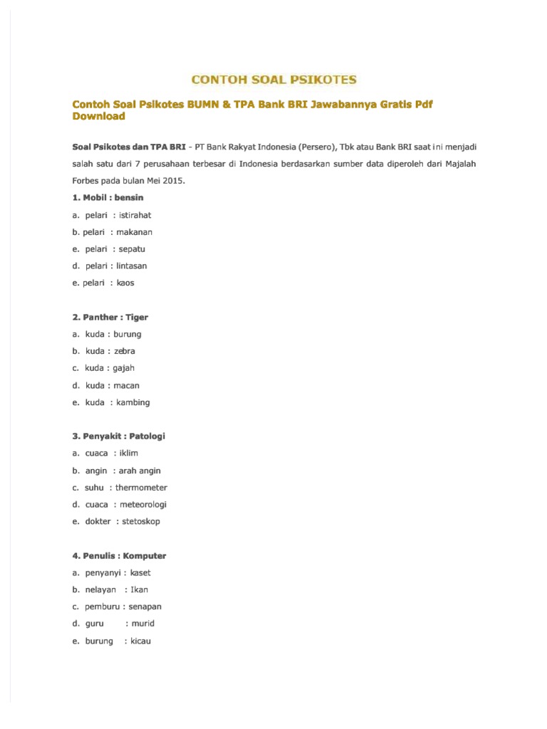 Detail Contoh Soal Psikotes Bank Nomer 43