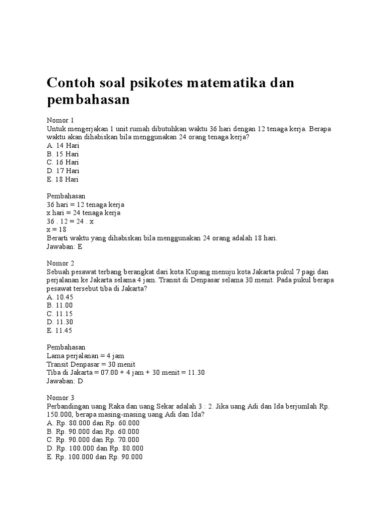 Detail Contoh Soal Psikotes Matematika Nomer 12