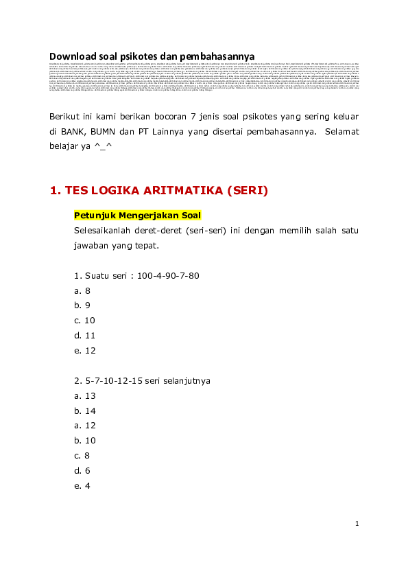 Detail Contoh Soal Psikotes Matematika Nomer 10