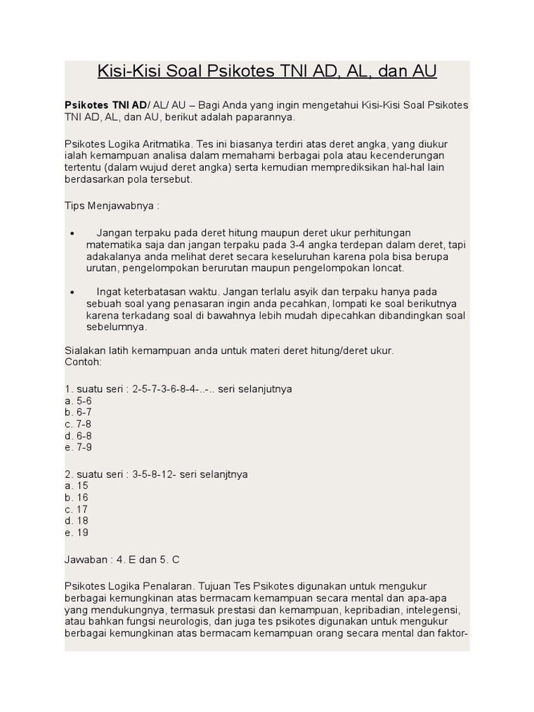Detail Contoh Soal Psikotes Secaba Tni Ad Nomer 25