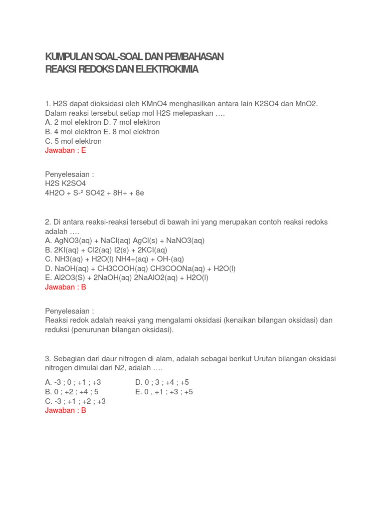 Detail Contoh Soal Redoks Nomer 46