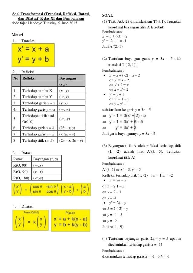 Detail Contoh Soal Refleksi Matematika Kelas 11 Nomer 36