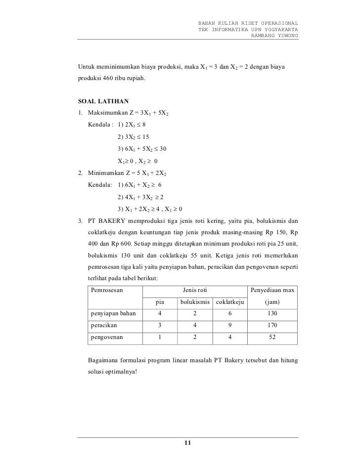 Detail Contoh Soal Riset Operasi Nomer 10