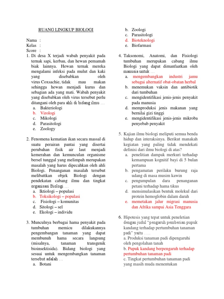 Detail Contoh Soal Ruang Lingkup Biologi Nomer 5