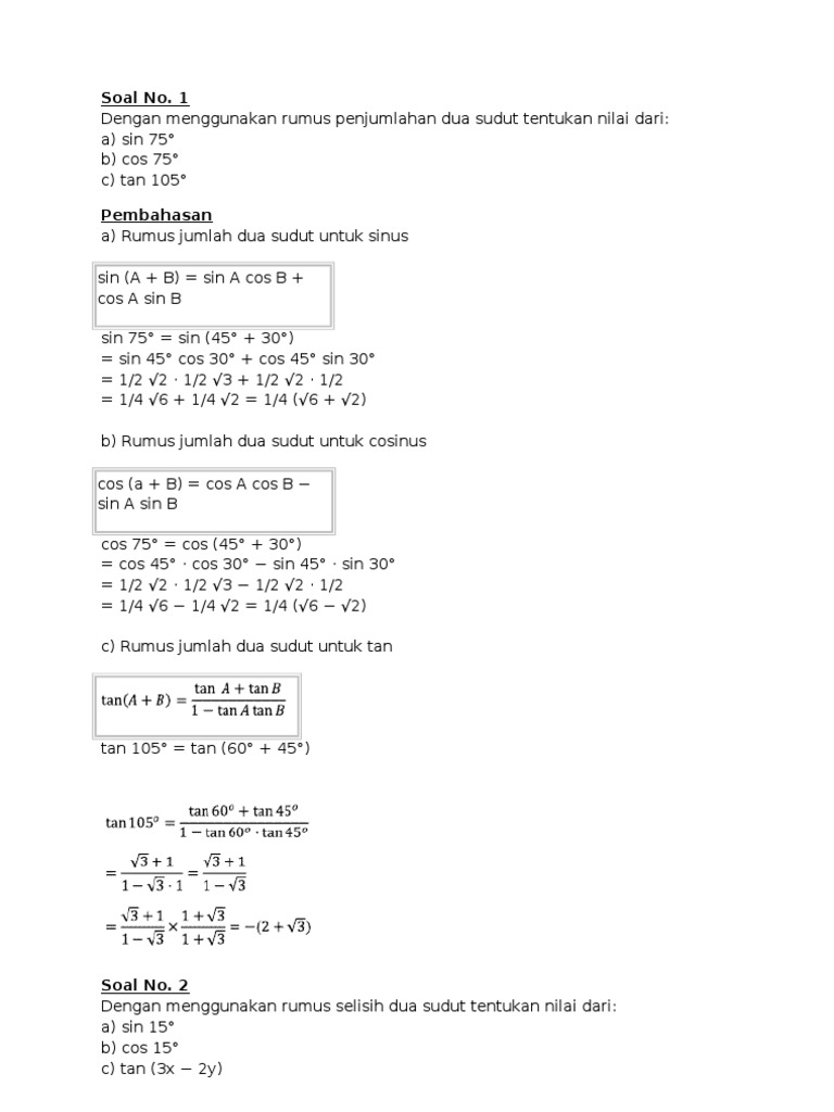 Detail Contoh Soal Rumus Trigonometri Jumlah Dan Selisih Dua Sudut Nomer 18