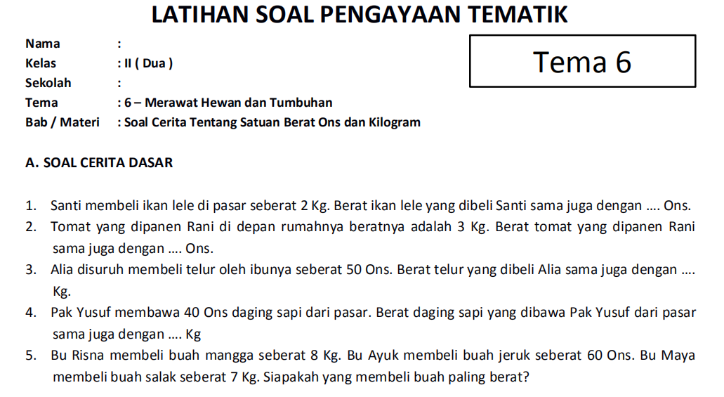 Detail Contoh Soal Satuan Berat Nomer 12