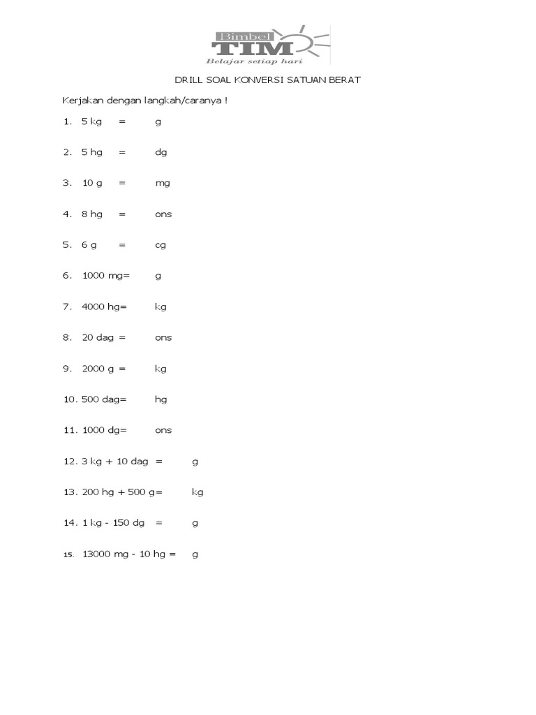 Detail Contoh Soal Satuan Berat Nomer 8