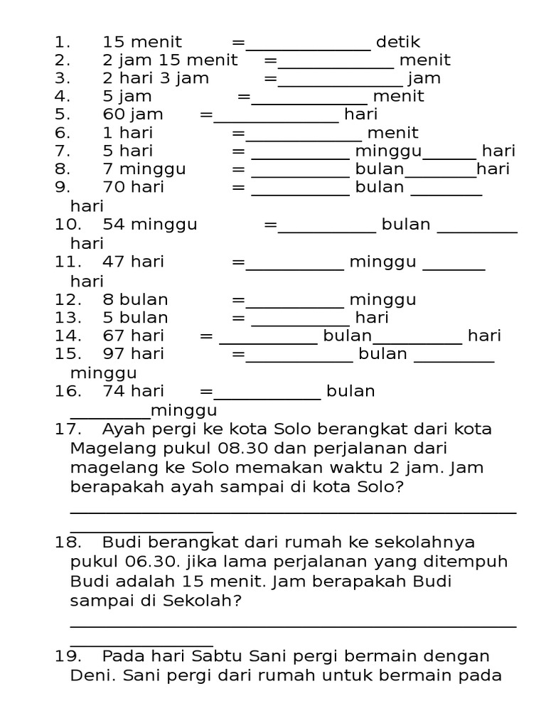 Detail Contoh Soal Satuan Waktu Nomer 20