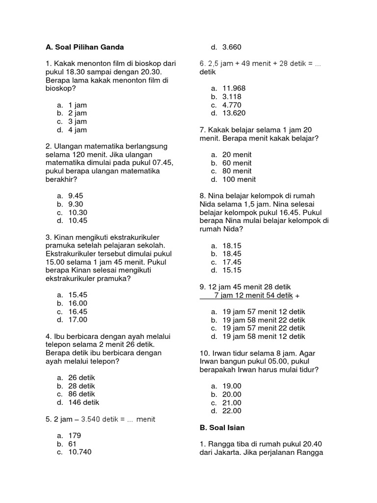 Detail Contoh Soal Satuan Waktu Nomer 29