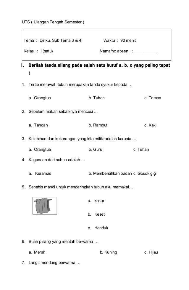 Detail Contoh Soal Sd Kelas 1 Nomer 12