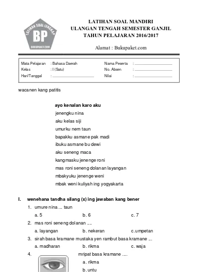 Detail Contoh Soal Sd Kelas 1 Nomer 33