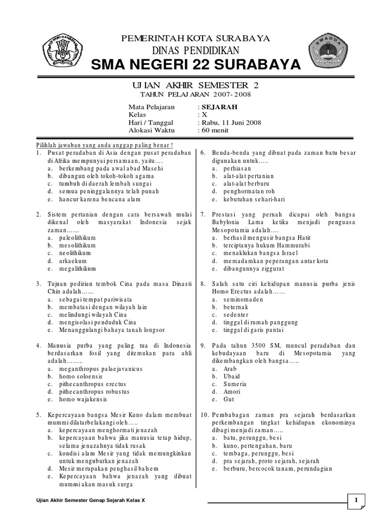 Detail Contoh Soal Sejarah Indonesia Kelas 11 Semester 2 Nomer 13