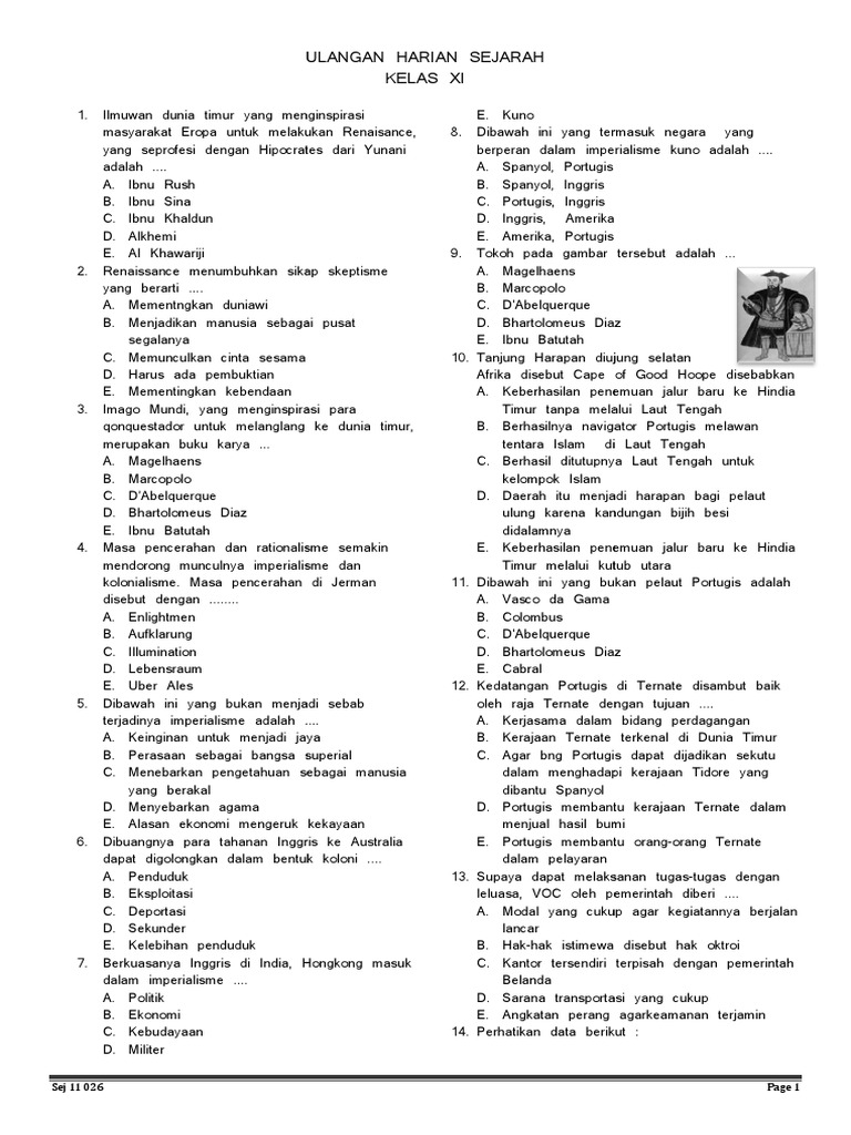 Detail Contoh Soal Sejarah Kelas 11 Nomer 20