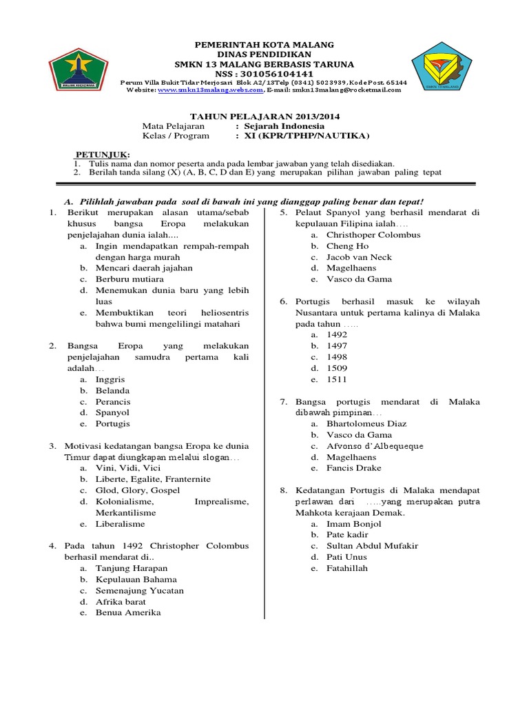 Contoh Soal Sejarah Wajib Kelas 11 Semester 2 Contoh Soal Sejarah Wajib Kelas 11 Semester 2